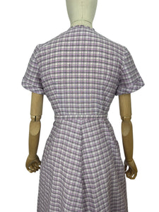 Original 1950's Lilac, Black, White and Grey Belted Check Dress by Roxanne Adams - Bust 38
