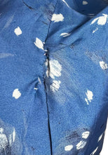 Load image into Gallery viewer, Original 1950's Blue Silk Wiggle Dress with Floral Print in White and Black - Bust 36 *
