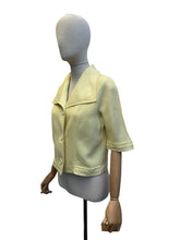 Load image into Gallery viewer, Original 1950's Pale Yellow Pure Linen Jacket with White Buttons - Bust 35 36
