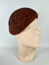 Load image into Gallery viewer, Original 1950's New York Creation Brown Felt Beaded Hat with Metallic Bronze Beads
