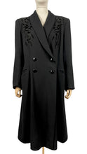Load image into Gallery viewer, Original 1940’s Black Wool Double Breasted Coat with Velvet Appliqué Detail - Bust 42 44 46 *
