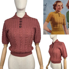 Load image into Gallery viewer, Reproduction 1930&#39;s Brown Hand Knitted Alpaca Wool Jumper with Pretty Cable Detail - Bust 34 36 38
