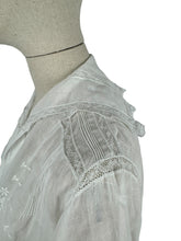 Load image into Gallery viewer, Vintage Edwardian Style Blouse in Fine Cotton Lawn with Mother of Pearl Buttons, Pintucks and Lace Trim - Bust 36
