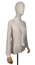 Load image into Gallery viewer, Original 1940&#39;s Semi Sheer Chiffon Crepe Long Sleeved Embroidered Blouse with Faux Pearl Buttons - Bust 36
