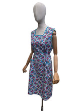 Load image into Gallery viewer, Original 1940's Blue, Pink and White Floral Print Cotton Apron - Great Chore Dress - Would Make A Great Summer Dress - Bust 36 38
