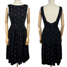 Load image into Gallery viewer, Original 1950&#39;s SABA Jrs of California Black Backless Dress with Rose Embroidery - Bust 34 *
