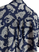Load image into Gallery viewer, Original 1940's Navy and White Paisley Floppy Cotton Blouse - Bust 44 46
