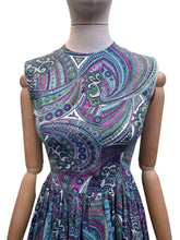 Load image into Gallery viewer, 1950’s Vibrant Paisley Cotton Day Dress in Purple, Blue, Green and Pink - Bust 32 34
