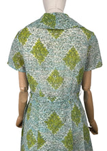 Load image into Gallery viewer, Original 1950&#39;s White, Blue, Green and Black Nylon Belted Day Dress - Bust 38 *
