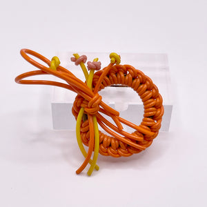 Original 1940's Orange and Yellow Wartime Make Do and Mend Wire Brooch with Flower Middle