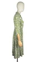Load image into Gallery viewer, Original 1940’s Green and White Crepe Day Dress with Leaf Print - Bust 34 35
