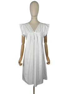 Antique Edwardian Crisp White Cotton Shift with Broderie Anglaise and White Ribbon Trim