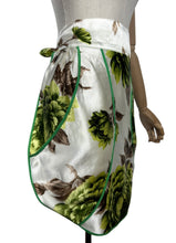 Load image into Gallery viewer, Original 1950&#39;s Pretty Ivory Satin Pinny with Pockets and Floral Design in Brown and Green - Waist 30 *
