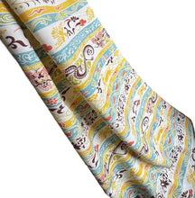 Load image into Gallery viewer, Original 1930's or 1940's Heavy Linen Novelty Print Chinese Dragon Dressmaking Fabric in Mustard, Rust, Chartreuse, Turquoise Blue and Black - 36" x 232" *

