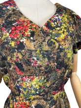 Load image into Gallery viewer, Original 1950's Pure Silk Day Dress in Autumnal Painterly Floral Print - Bust 36
