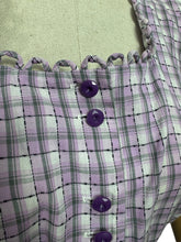 Load image into Gallery viewer, Original 1950&#39;s Lilac, Black, White and Grey Belted Check Dress by Roxanne Adams - Bust 38
