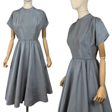 Load image into Gallery viewer, Original 1950's Black, Blue and White Taffeta Dress in Fine Check with Red Petticoat - Bust 36 37 *
