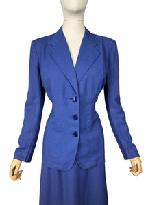 Original 1940's Hyacinth Blue Fine Linen Skirt Suit by Sacony Palm Beach - Bust 38 40