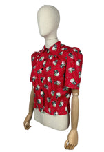 Load image into Gallery viewer, 1940&#39;s Reproduction Christmas Blouse Featuring Vintage Snowmen on a Red Base in Moda Cotton &#39;Sweet Christmas&#39; - Bust 34&quot; 36&quot;
