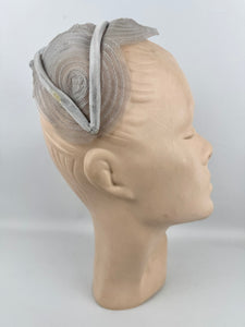 Original 1950's Pale Grey Nylon and Velvet Half Hat with Bow