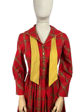 Load image into Gallery viewer, Original 1950&#39;s Candy Jones of California Red, Brown and Mustard Cotton Day Dress - Bust 34 35 *
