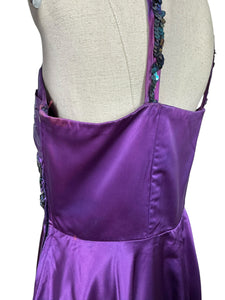 Original 1950's Purple Satin Evening Dress with Beautiful Sequin Detail - Bust 40 *