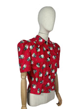 Load image into Gallery viewer, 1940&#39;s Reproduction Christmas Blouse Featuring Vintage Snowmen on a Red Base in Moda Cotton &#39;Sweet Christmas&#39; - Bust 34&quot; 36&quot;
