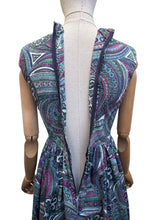 Load image into Gallery viewer, 1950’s Vibrant Paisley Cotton Day Dress in Purple, Blue, Green and Pink - Bust 32 34
