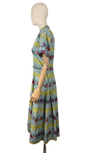 Load image into Gallery viewer, Fabulous Original Late 1940's or Early 1950's Vibrant Floral Stripe Cotton Belted Day Dress - Bust 38 40
