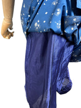 Load image into Gallery viewer, Original 1950's Blue Silk Wiggle Dress with Floral Print in White and Black - Bust 36 *
