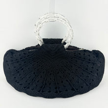 Load image into Gallery viewer, Original 1940&#39;s Large Black Crochet Fan Handbag with Double Lucite Handles
