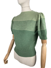Load image into Gallery viewer, Reproduction 1940&#39;s Striped Jumper in Pistachio and Mid Green with Full Puff Sleeves - Bust 36 38 *
