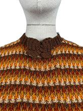 Load image into Gallery viewer, Reproduction 1940&#39;s Waffle Stripe Jumper with Bow Neck in Autumnal Shades of Brown and Rust with Cream Accent - Knitted from a Wartime Pattern - Bust 34 36
