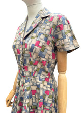 Load image into Gallery viewer, Original 1950’s Crisp Cotton Day Dress in Grey, Blue, Pink and Green - Bust
