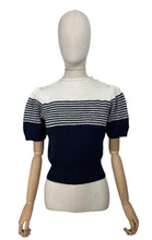 Load image into Gallery viewer, Reproduction 1940&#39;s Striped Jumper in Midnight Blue and White with Full Puff Sleeves - Bust 34 36
