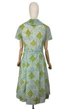 Load image into Gallery viewer, Original 1950&#39;s White, Blue, Green and Black Nylon Belted Day Dress - Bust 38 *
