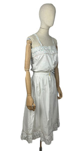 Antique Edwardian Combination Petticoat and Chemise Set in White Cotton with Pretty Silk Embroidery in Pink, Green and Blue