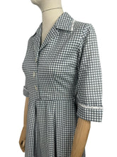 Load image into Gallery viewer, Original 1950&#39;s Blue, Black and White Check Dress with Lace Trim - Bust 34 35 *
