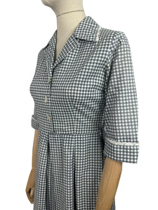 Original 1950's Blue, Black and White Check Dress with Lace Trim - Bust 34 35 *