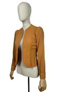 Original 1930’s Golden Ochre Crepe Jacket with Tapunto Quilting - Bust 32 34