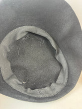 Load image into Gallery viewer, Original 1950's Inky Black Felt Hat with Feather and Pom-pom Trim
