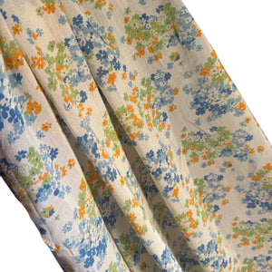 Original 1930's Semi Sheer Crepe Dressmaking Fabric - White Base with Floral Print in Yellow, Orange, Blue and Green - 34" x 60"