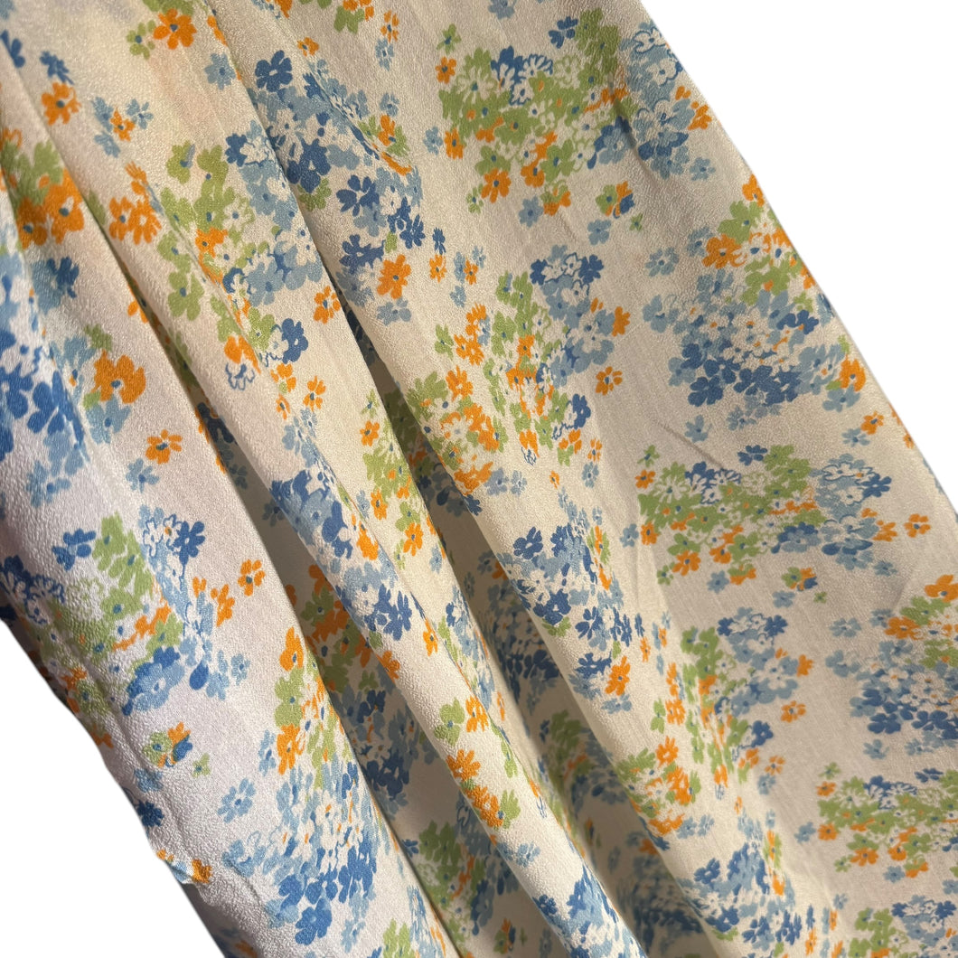 Original 1930's Semi Sheer Crepe Dressmaking Fabric - White Base with Floral Print in Yellow, Orange, Blue and Green - 34