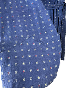 Original Men's 1940's 1950's Blue, Red and Cream Geometric Print Cotton Dressing Gown - Chest 44