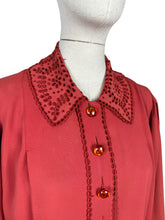 Load image into Gallery viewer, Original 1930&#39;s Rust Long Sleeved Crepe Blouse with Broderie Anglaise Trim - Bust 38 40
