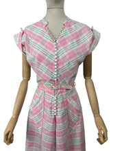 Load image into Gallery viewer, Original 1950's Penney's of Brentwood White, Pink, Blue and Green Plaid Belted Cotton Day Dress - Bust 38
