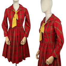 Load image into Gallery viewer, Original 1950&#39;s Candy Jones of California Red, Brown and Mustard Cotton Day Dress - Bust 34 35 *
