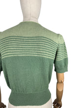 Load image into Gallery viewer, Reproduction 1940&#39;s Striped Jumper in Pistachio and Mid Green with Full Puff Sleeves - Bust 36 38 *
