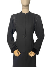 Load image into Gallery viewer, Original 1940&#39;s &#39;Created in Hollywood by Paramount&#39; Black Wool Suit with Soutache Detail and Single Button Fastening - Bust 36 38 *
