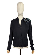 Load image into Gallery viewer, Original 1940&#39;s Black Crepe Jacket with Vibrant Crepe Bow Trim - Bust 36 38
